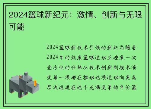 2024篮球新纪元：激情、创新与无限可能