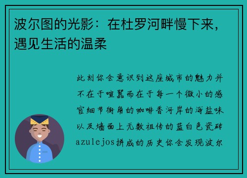 波尔图的光影：在杜罗河畔慢下来，遇见生活的温柔